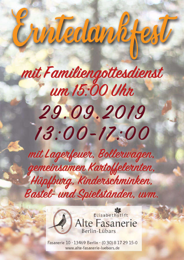 Herzliche Einladung zum Erntedankfest mit Familiengottesdienst am Sonntag, 29. September | Alte Fasanerie Herzliche Einladung zum Erntedankfest mit Familiengottesdienst am Sonntag, 29. September () | Alte Fasanerie