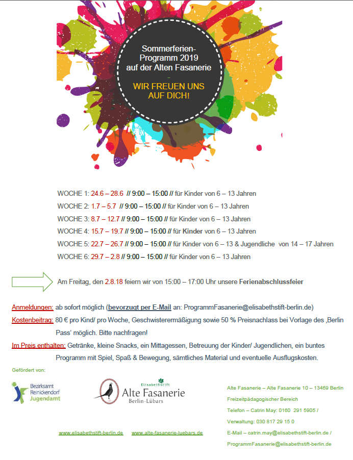 Kinder-Ferienprogramm in den Sommerferien | Alte Fasanerie Kinder-Ferienprogramm in den Sommerferien (Kinder-Ferienprogramm) | Alte Fasanerie