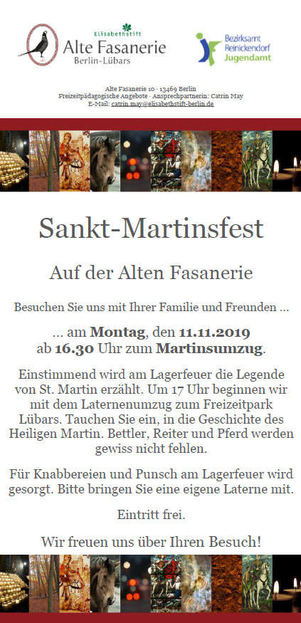 St. Martinstag am 11.11.2019, ab 16.30–18.30 Uhr | Alte Fasanerie St. Martinstag am 11.11.2019, ab 16.30–18.30 Uhr () | Alte Fasanerie